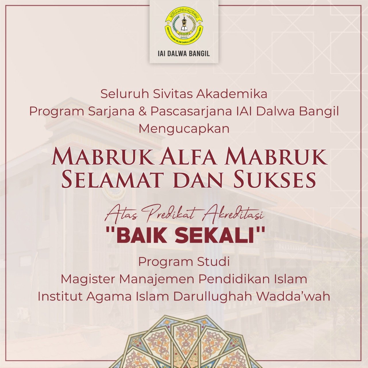 Magister Manajemen Pendidikan Islam Terakreditasi Baik Sekali - UII DALWA